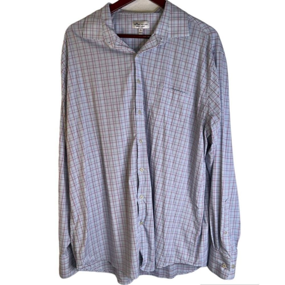 Peter Millar Mens XL Summer Comfort Multicolored Pastel‎ Plaid Button Front Top